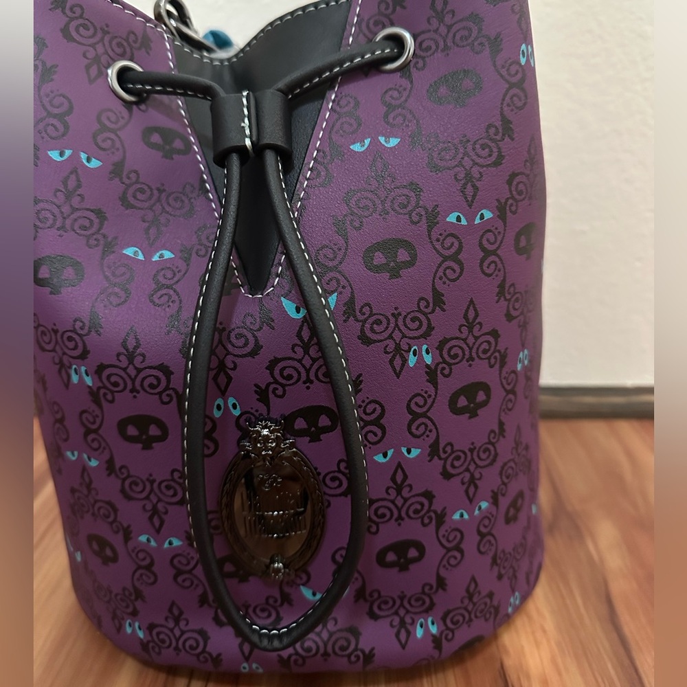 Disney Parks Loungefly Haunted Mansion Glow-in-the-Dark Wallpaper Drawstring Bag - Picture 2 of 6